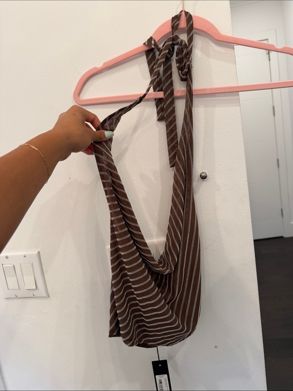 Motel Rocks Brown & White Striped Halter Top